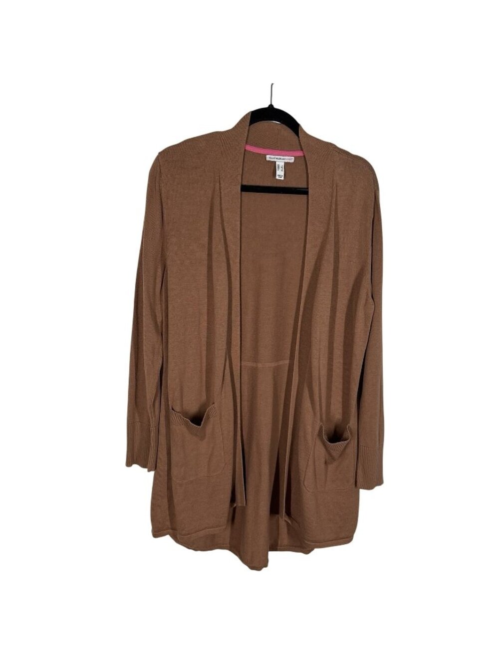 Isaac Mizrahi Live! Women L Brown Open Front Cardigan Sweater With High/Low Hem